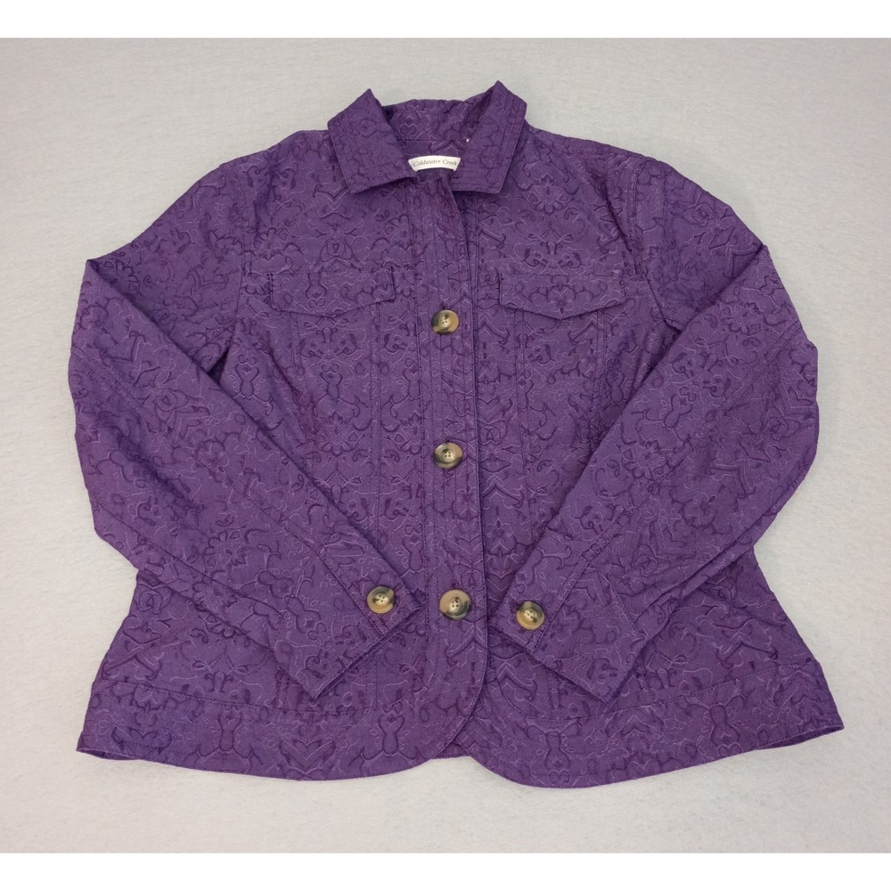 Coldwater Creek Sz 16 XL Electric‎ Purple Floral Jacquard Jacket Blazer Textured